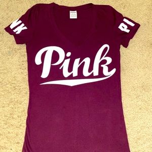 Maroon and White Victoria Secret Pink Tee